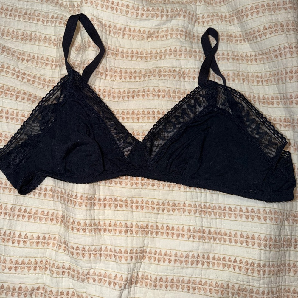 Tommy Hilfiger Navy Blue Triangle Bralette with Logo Trim